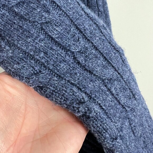 LL Bean Lambswool Sweater Vest Mens Large Tall LT Blue Cable Knit V Neck Classic - Picture 3 of 7